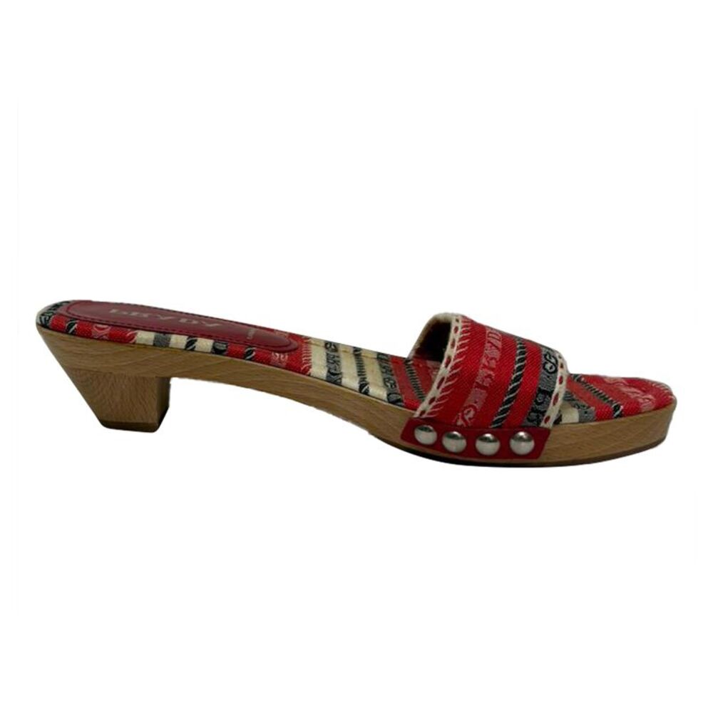 Prada Patterned Wooden Mule Sandals in Multicolor Cotton